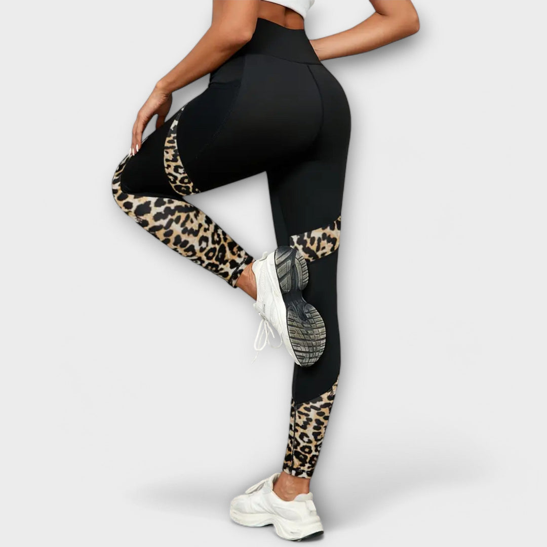 Pantalon de sport à taille haute et imprimé léopard