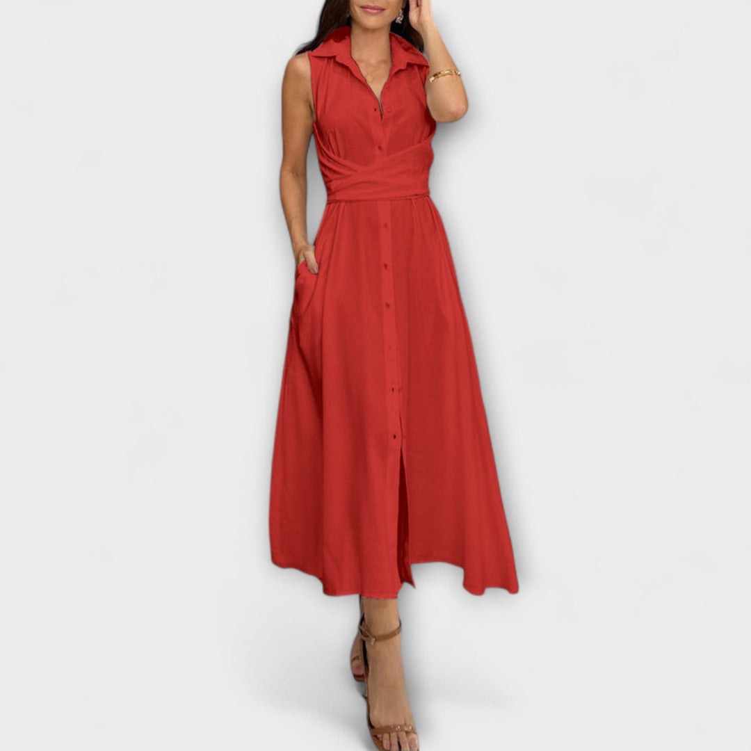 Mira - Robe midi marquante à simple boutonnage et détail à nouer