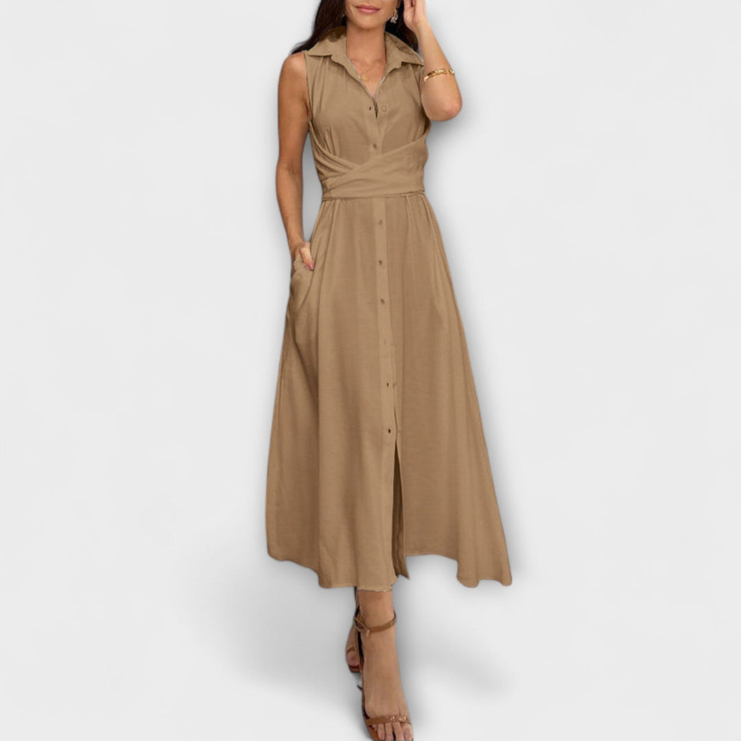 Mira - Robe midi marquante à simple boutonnage et détail à nouer