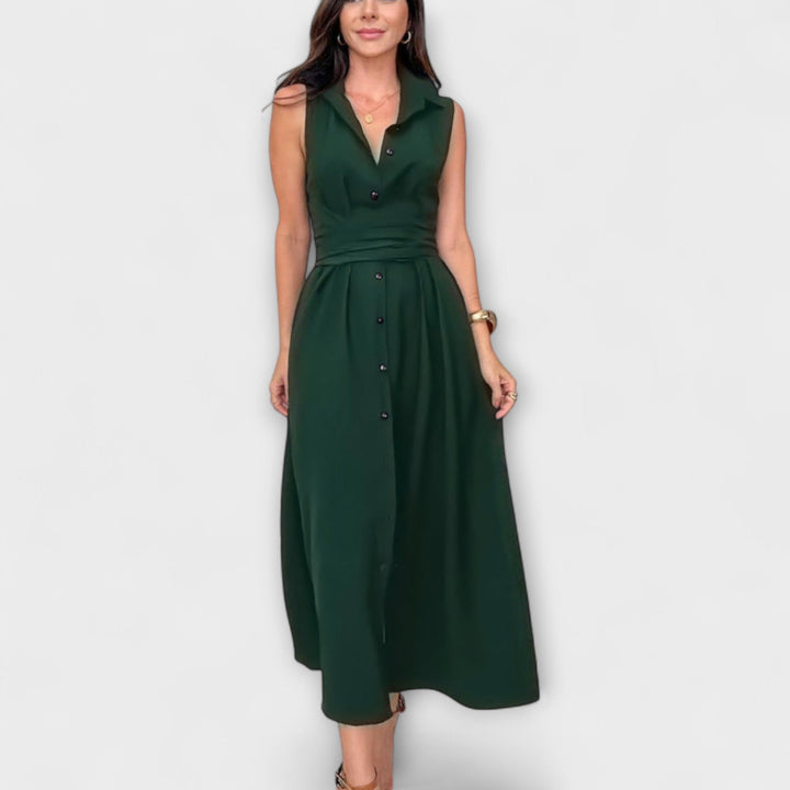 Mira - Robe midi marquante à simple boutonnage et détail à nouer