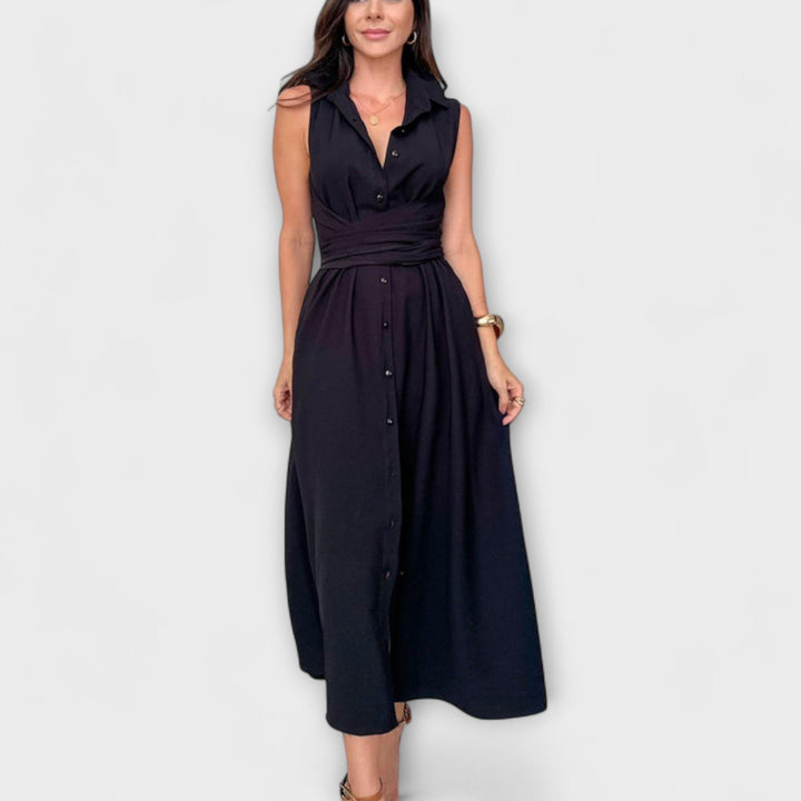 Mira - Robe midi marquante à simple boutonnage et détail à nouer