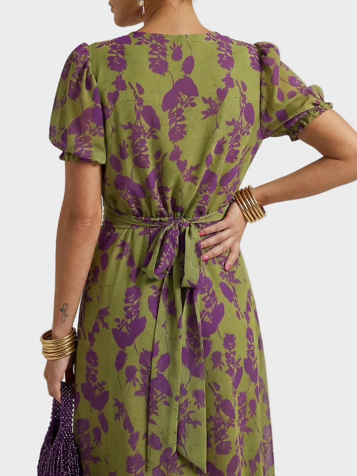 Natalia | Robe midi à encolure cache-cœur et motif fleuri