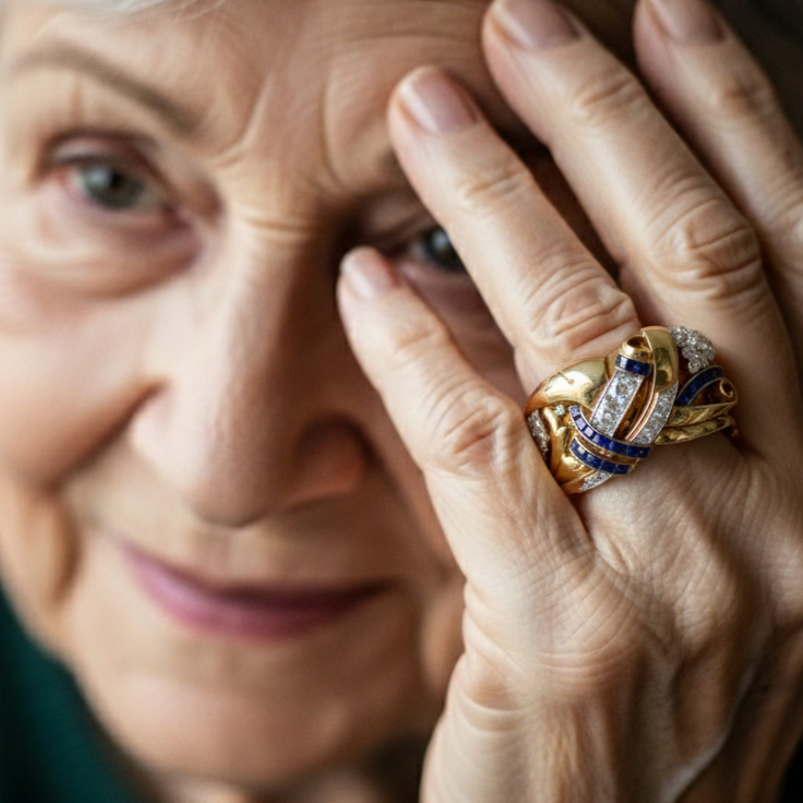 Bague en or vintage avec zircon bleu