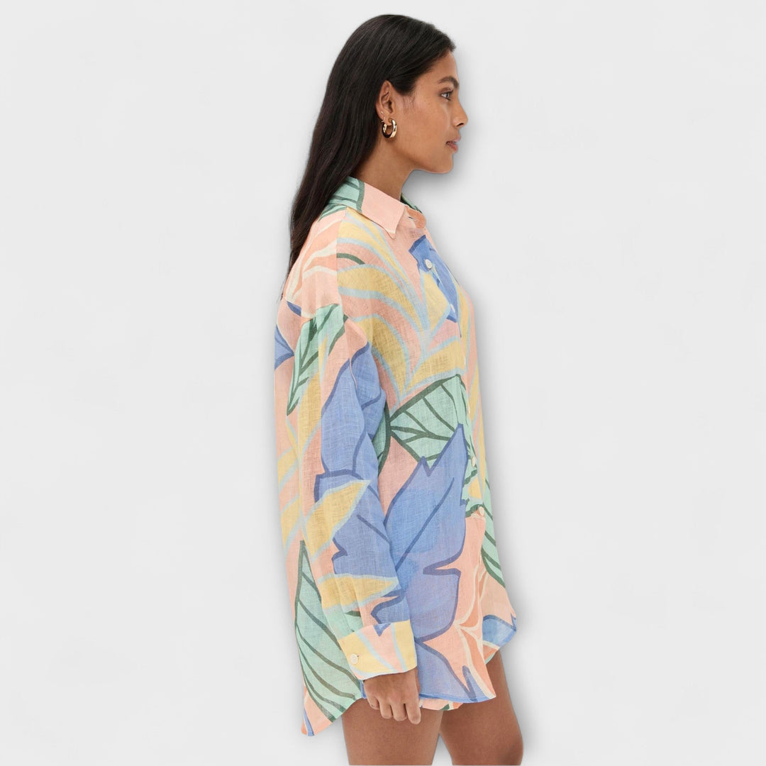 Mary - Ensemble court à imprimé feuillage tropical et chemise ample