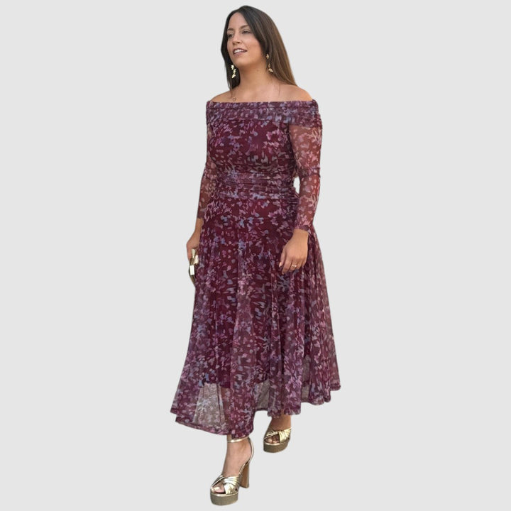 Dana | Robe de soirée épaules dénudées à motif fleuri