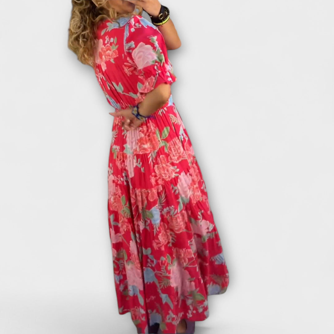 Catrisa - Robe à poches, col en V et imprimé fleuri