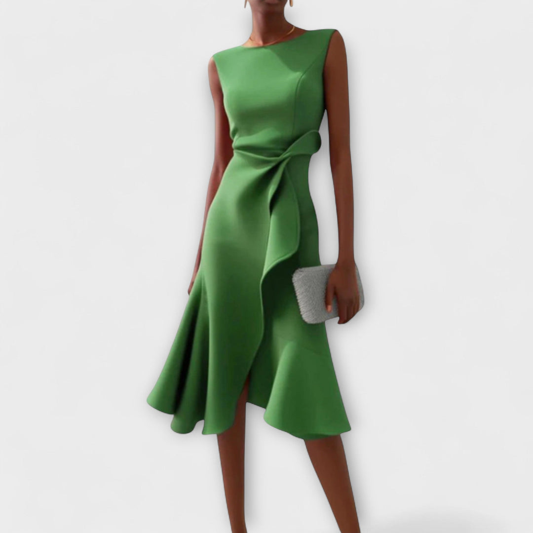 Juliette – Robe midi drapée asymétrique
