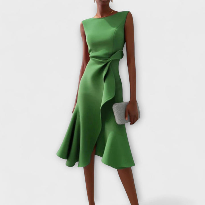 Juliette – Robe midi drapée asymétrique