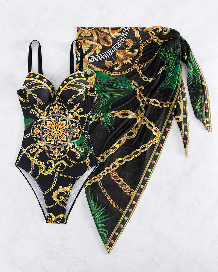 Darius – Maillot de bain une pièce à effet push-up et jupe de plage assortie