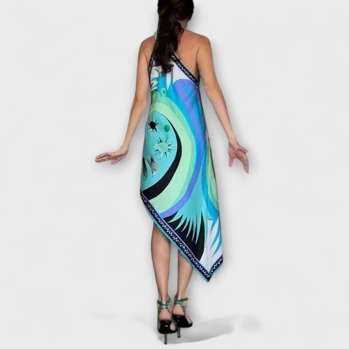Esme - Robe midi en satin à imprimé unique et ourlet asymétrique