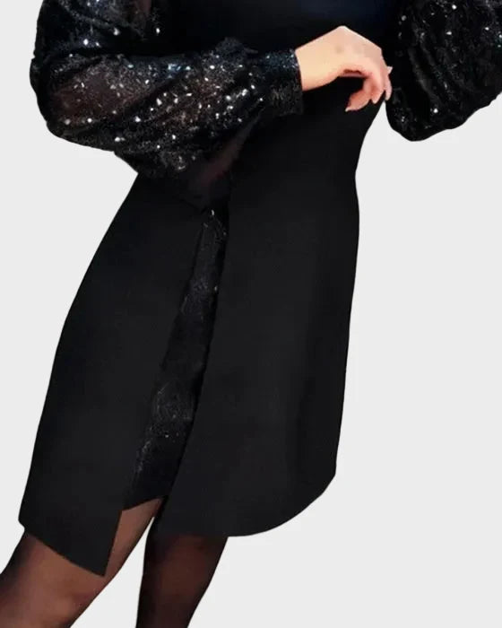 Iwona | Élégante robe à manches bouffantes brillantes