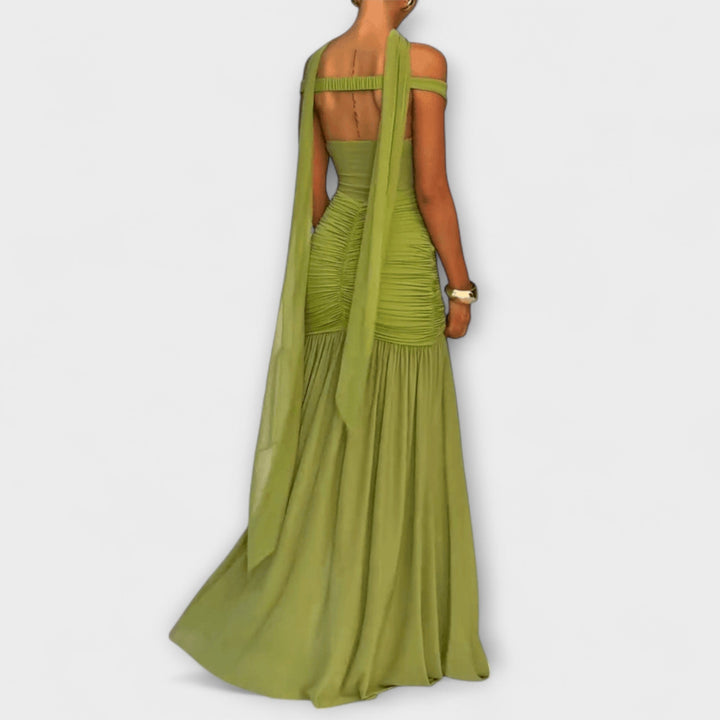 Nicole | Robe maxi olive à col en V