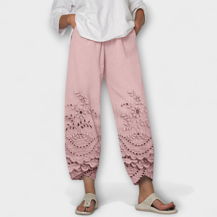 Chloe – Pantalon élégant à imprimé effet dentelle