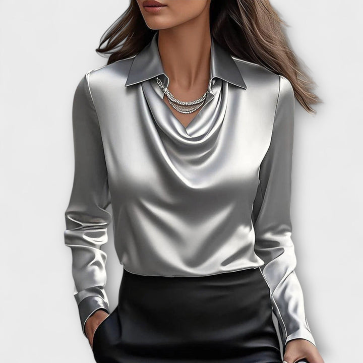 Meli - Blouse brillante à col froncé
