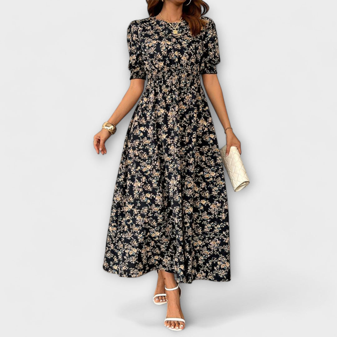 Amelia - Robe à col rond et motif fleuri