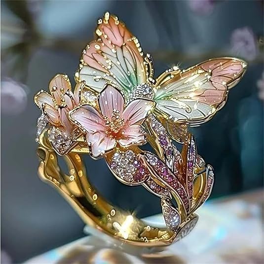 Bague papillon naturelle scintillante avec zircons