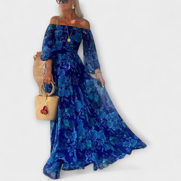 Juniper - Robe maxi florale épaules dénudées à smocks