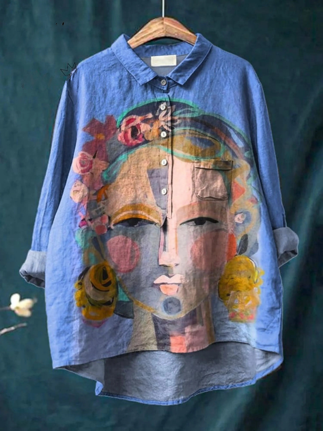 Giulia | T-shirt décontracté à imprimé de portrait de Frida façon peinture à l’huile