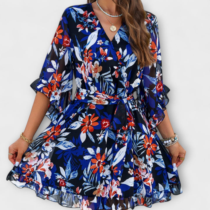 Lina - Robe midi pour femme à motif fleuri