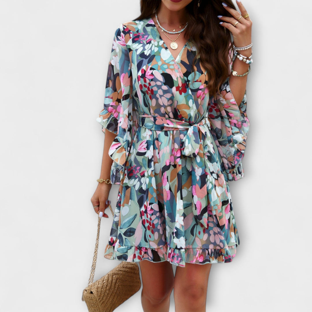 Lina - Robe midi pour femme à motif fleuri