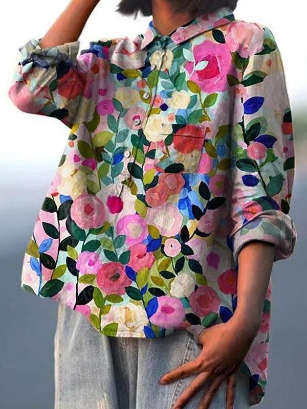 Tamara | Blouse décontractée pour femme à imprimé fleuri printanier multicolore