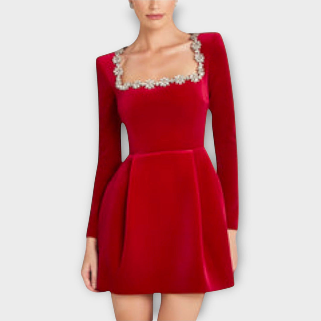Wren - Mini-robe en velours ornée de bijoux