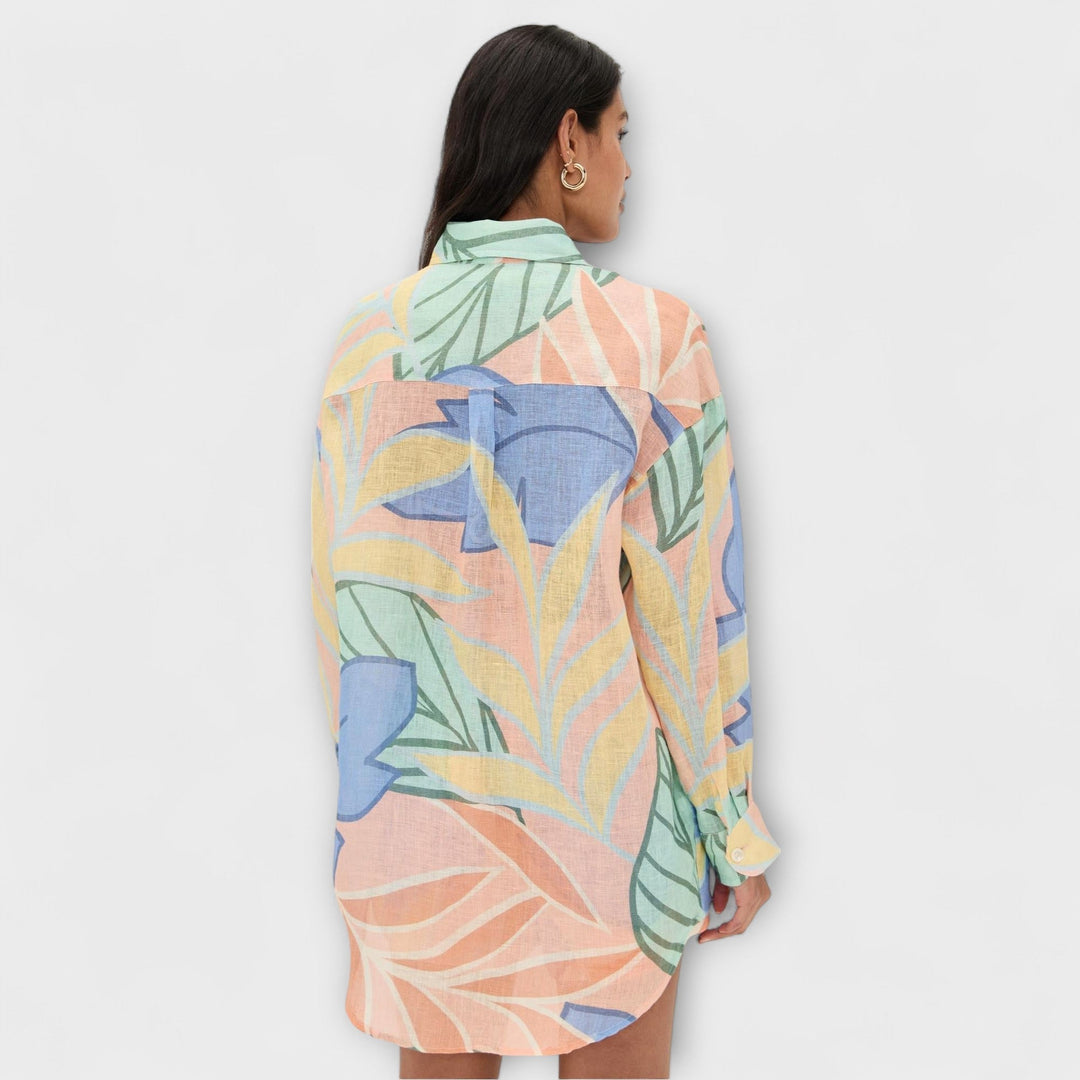 Mary - Ensemble court à imprimé feuillage tropical et chemise ample