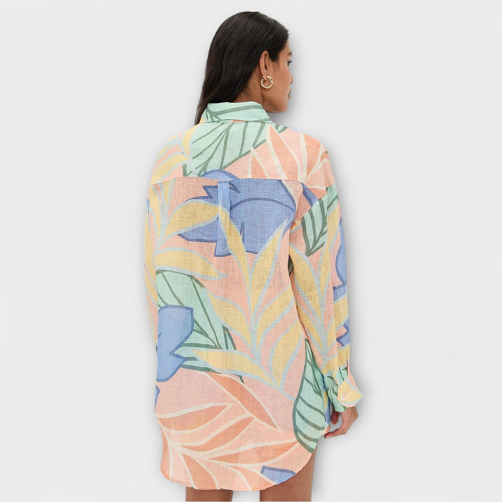 Mary - Ensemble court à imprimé feuillage tropical et chemise ample