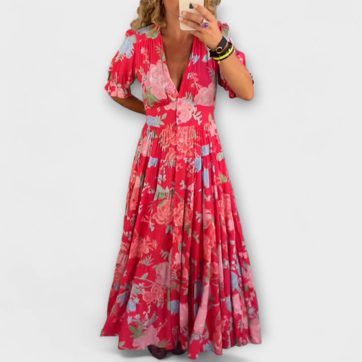 Catrisa - Robe à poches, col en V et imprimé fleuri