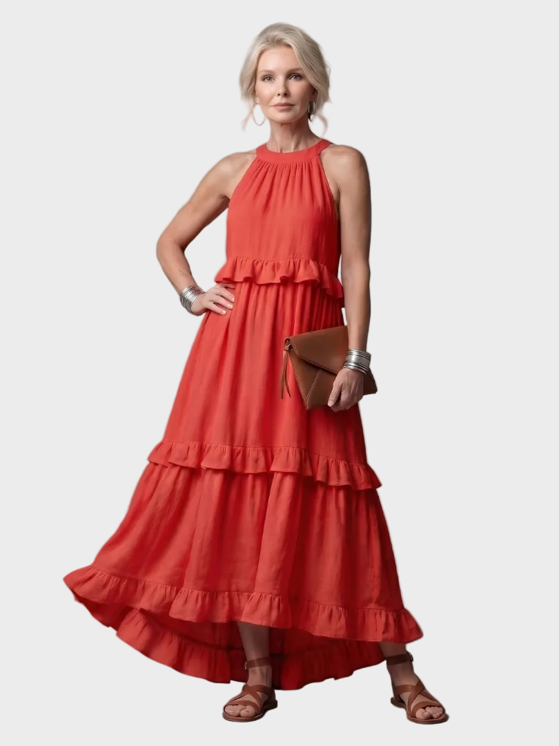 Katia | Robe maxi à col licou et volants