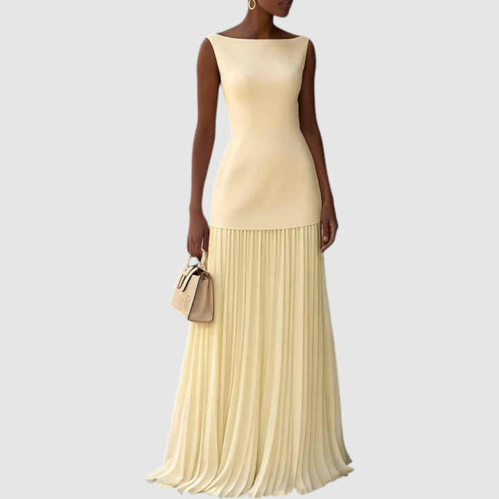 Elisa | Robe maxi sans manches à jupe plissée