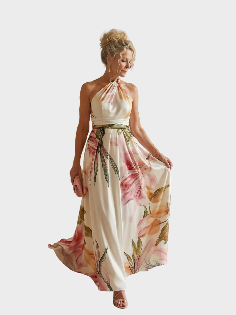 Emilia | Robe maxi à col licou et imprimé floral