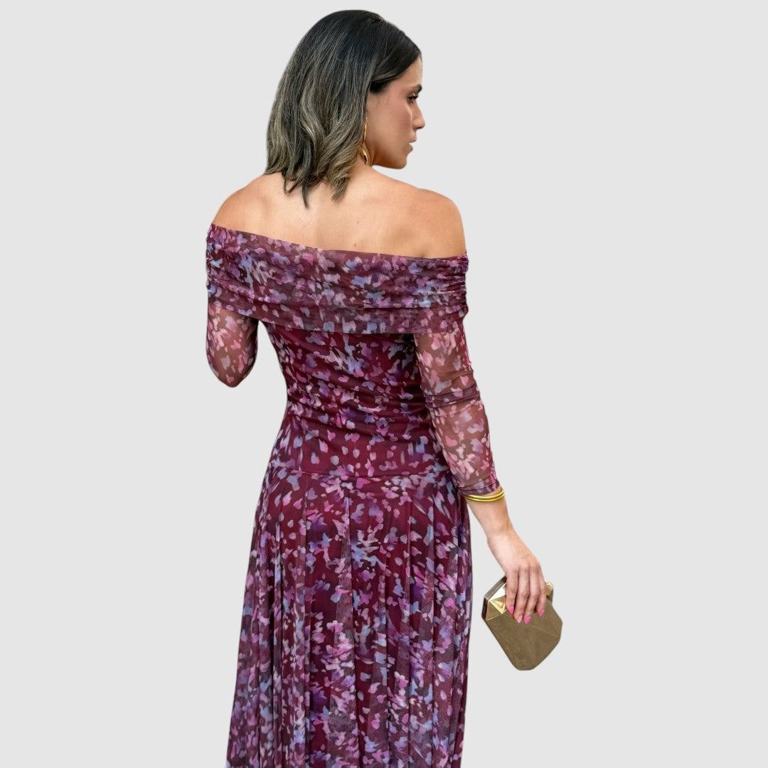 Dana | Robe de soirée épaules dénudées à motif fleuri