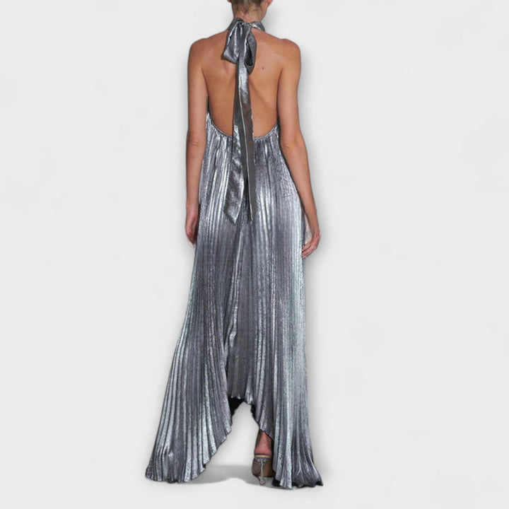 Calliope - Robe longue trapèze plissée métallisée