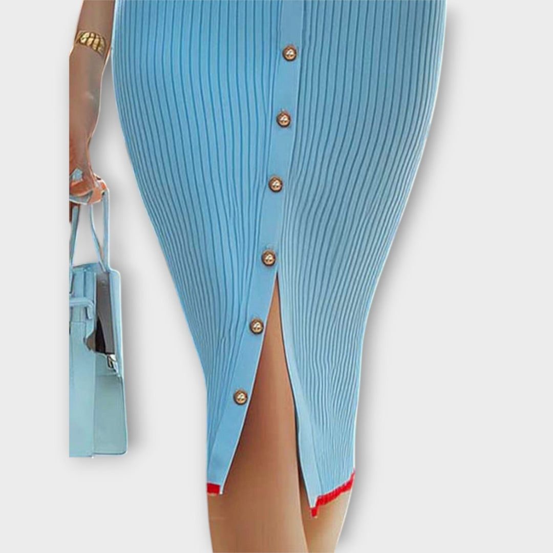 Sina | Robe crayon chic bleu bébé en maille côtelée