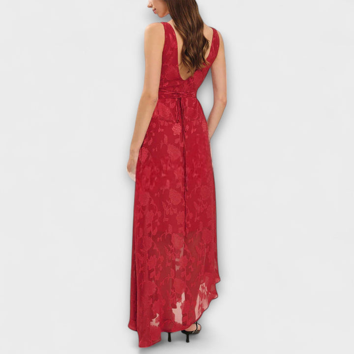 Opal | Élégante robe maxi dos nu en jacquard à lacets