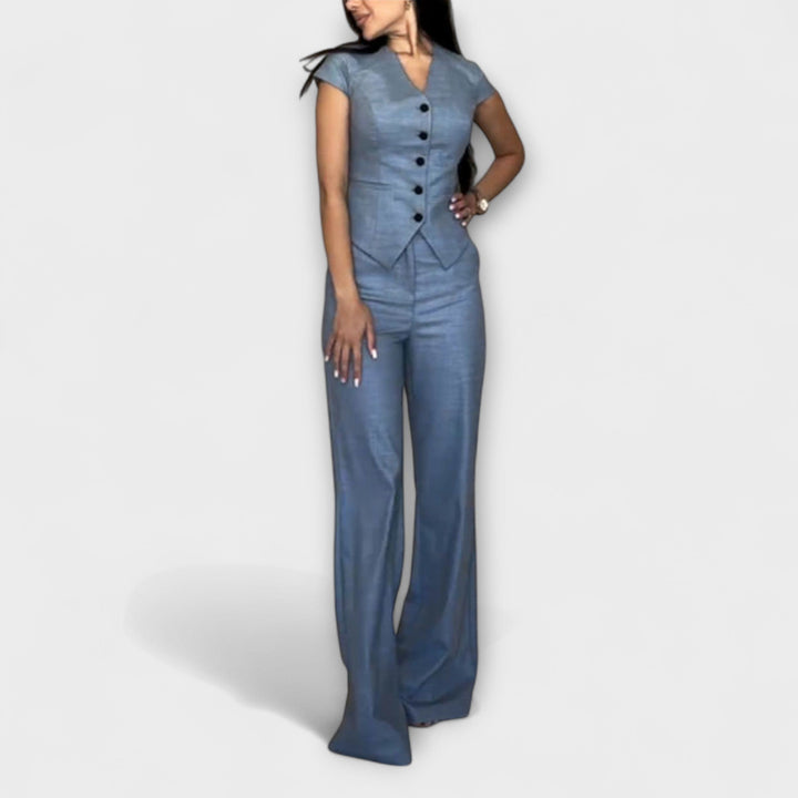 Ivy - Ensemble chic avec haut à col V et pantalon
