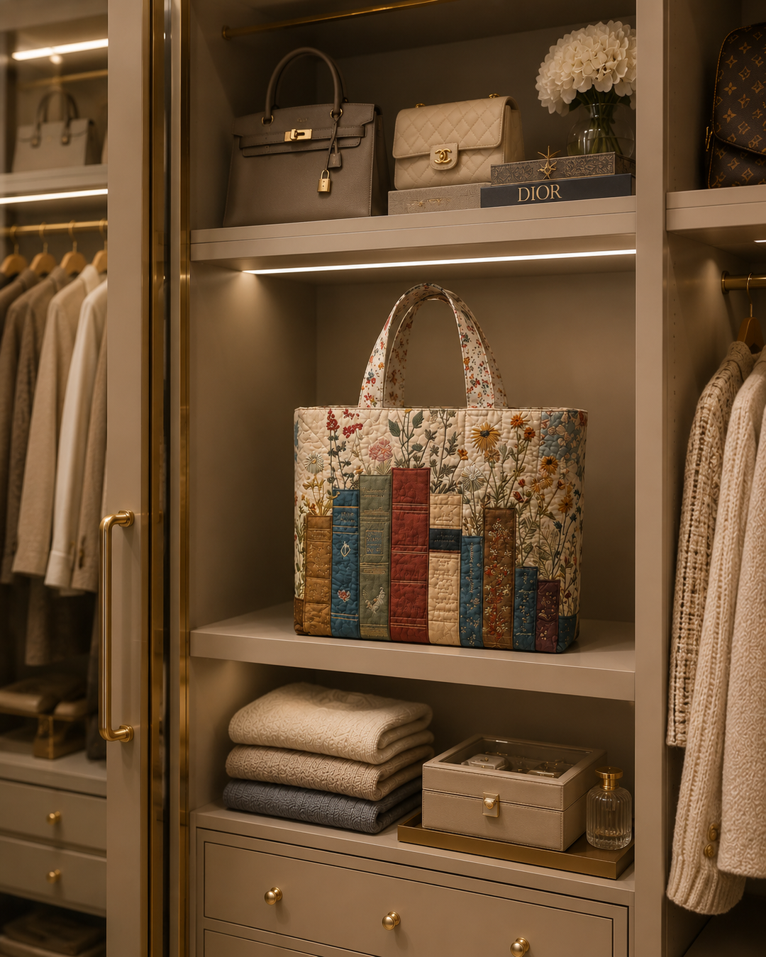 SAC MATELASSÉ | LIVRES ET FLEURS