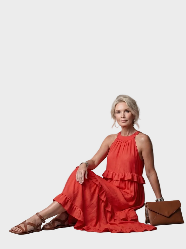 Katia | Robe maxi à col licou et volants
