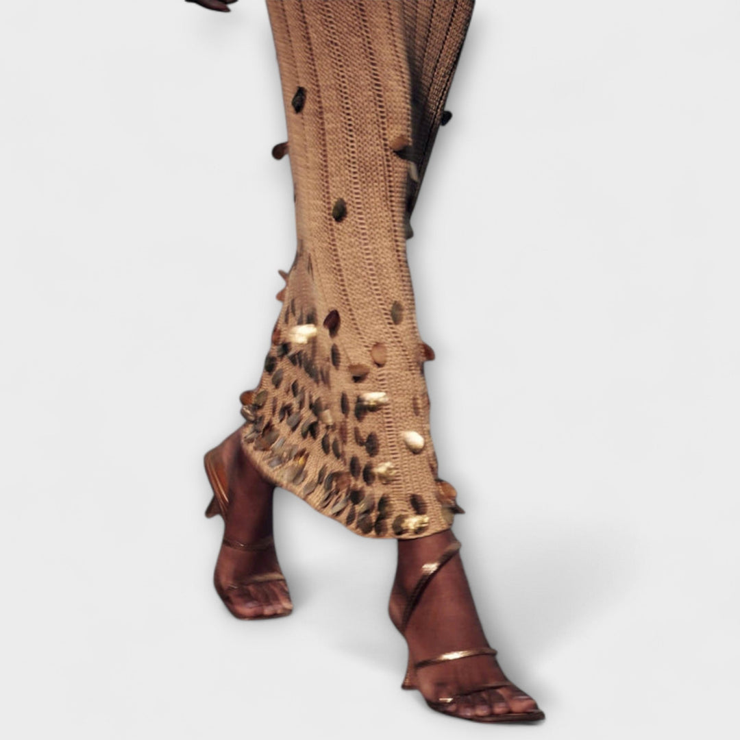 Kathleen | Robe maxi en maille dorée de Dolly