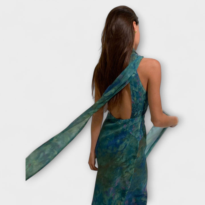 Maisie | Robe maxi à imprimé iris façon Monet