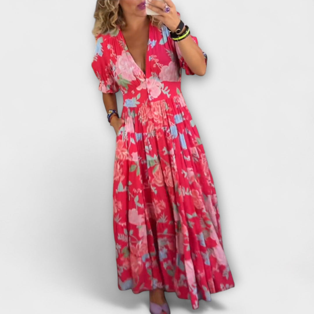 Catrisa - Robe à poches, col en V et imprimé fleuri
