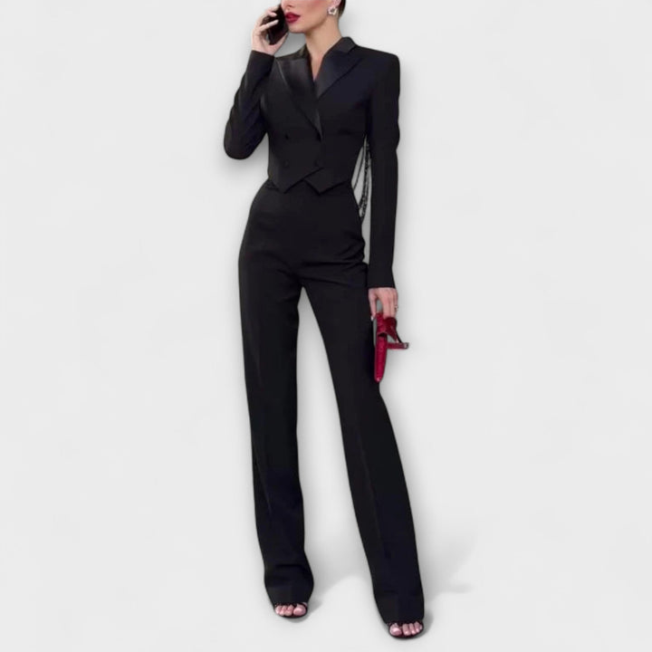 Noa - Ensemble blazer court noir dos nu orné de perles