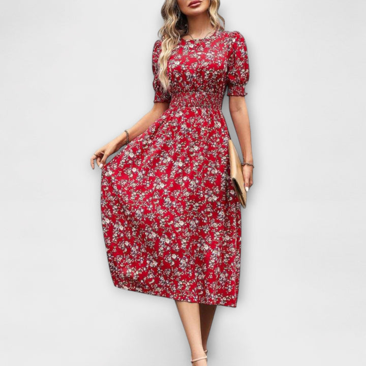 Amelia - Robe à col rond et motif fleuri