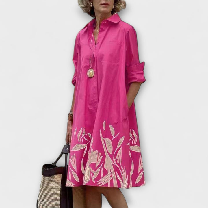 Robe chemise moderne à col et manches trois-quarts