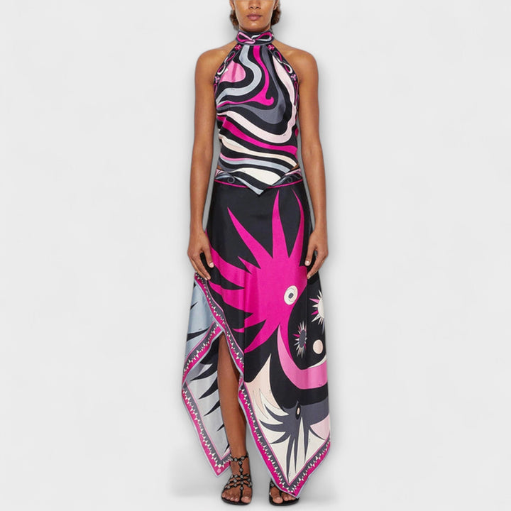 Everly - Ensemble haut à tour de cou et jupe midi asymétrique