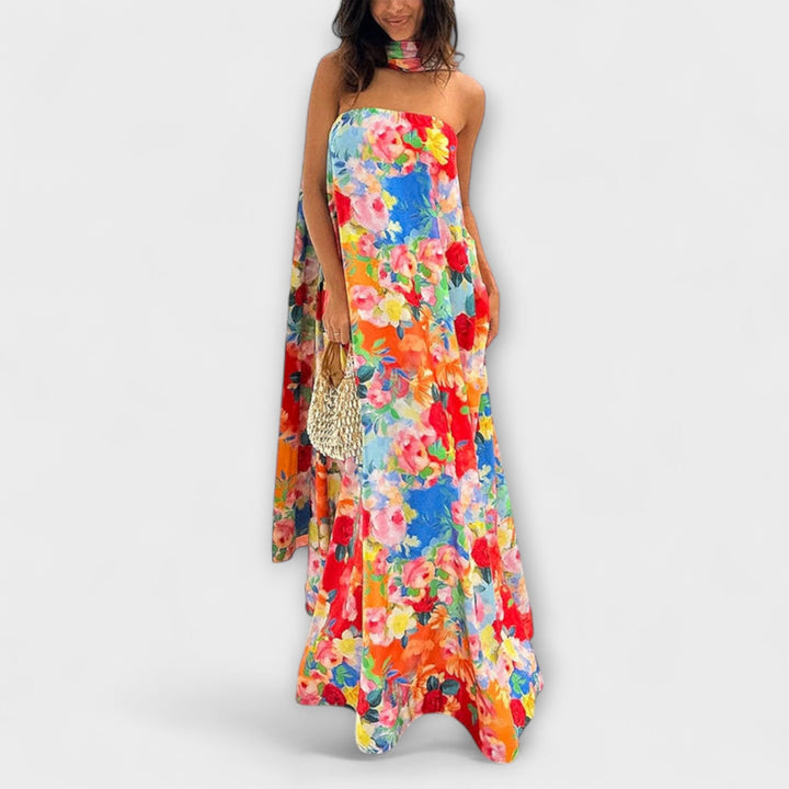 Harlow - Robe maxi florale épaules dénudées