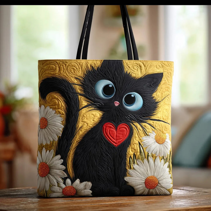 SAC MATELASSÉ | BLACK CAT WITH DAISIES