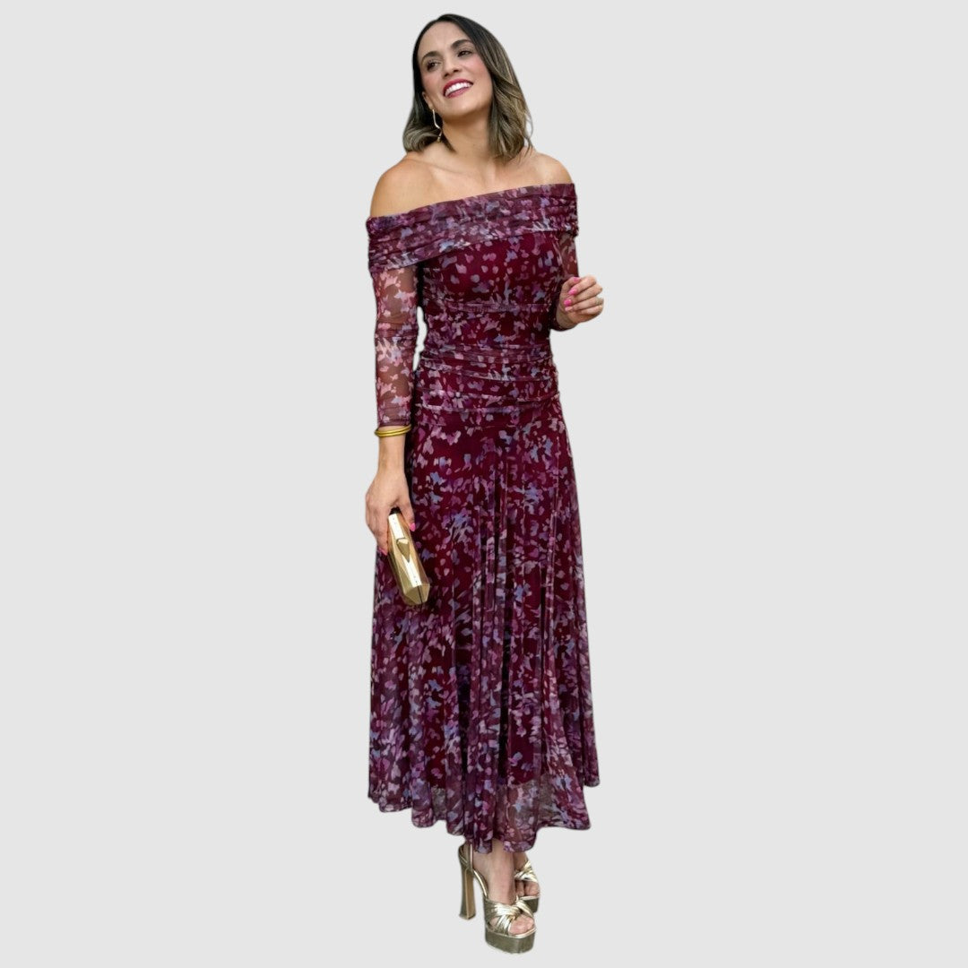 Dana | Robe de soirée épaules dénudées à motif fleuri