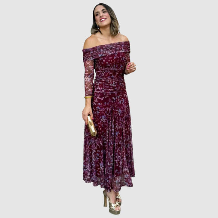 Dana | Robe de soirée épaules dénudées à motif fleuri